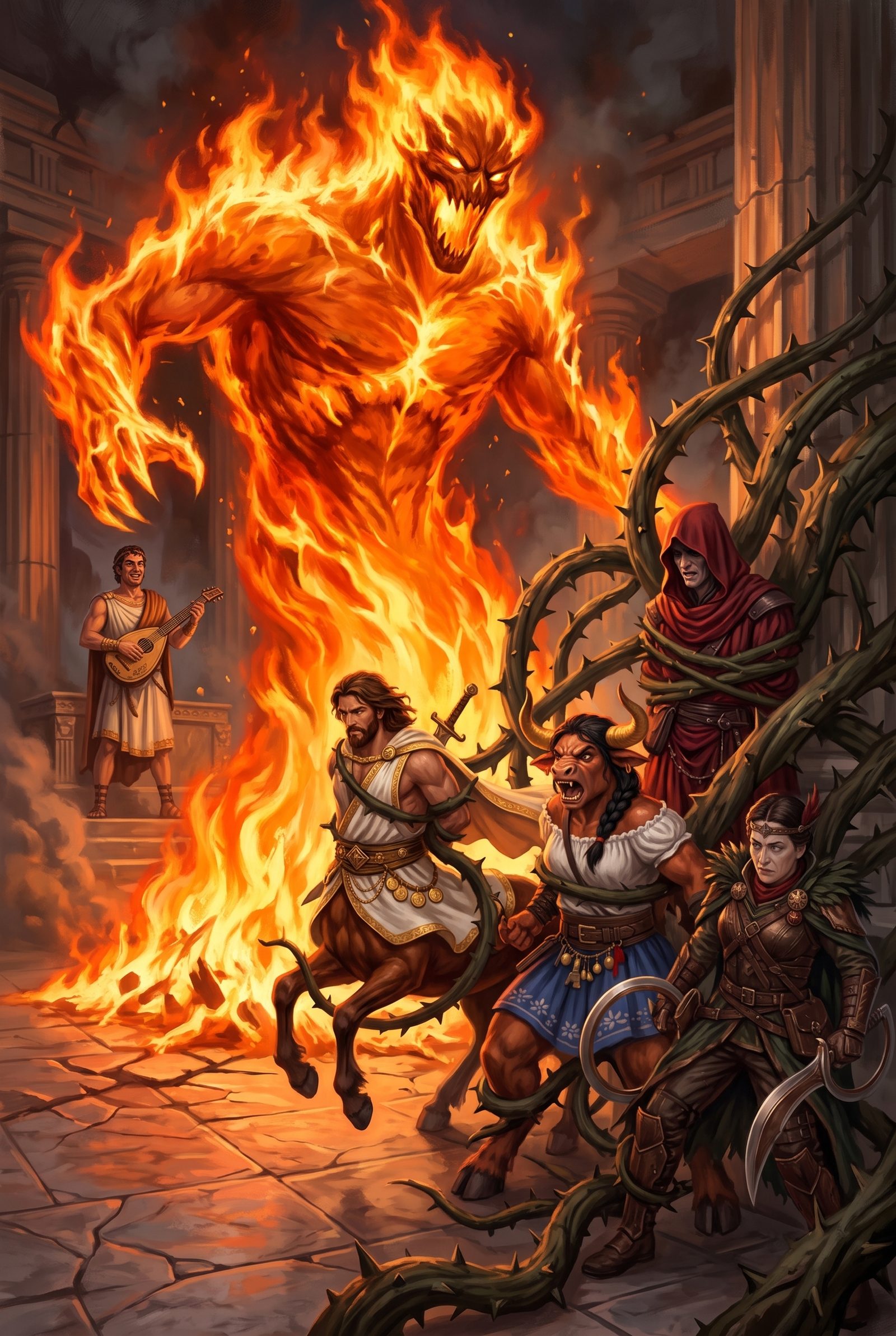 Um Elemental de Fogo Se Ergue Contra o Grupo