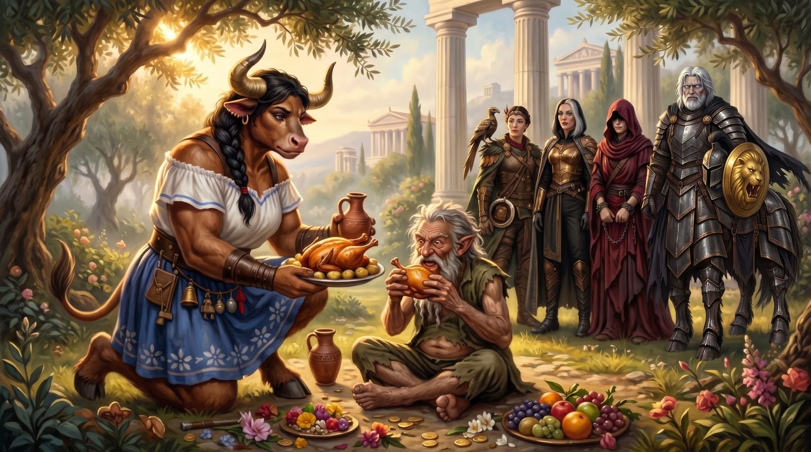 Rhea oferece frango e vinho ao hobbit imundo
